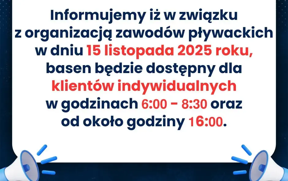 Zdjęcie do Informacja dotycząca zawod&oacute;w pływackich w dniu 15.11.2025